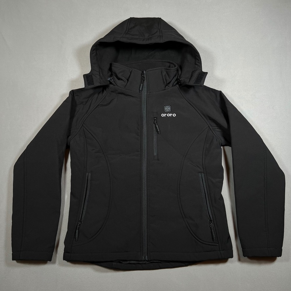 ORORO Women Black Heated Softshell Jacket Detachable Hood Size Small NO Battery